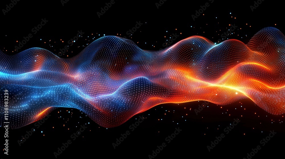 Poster colorful wave with flowing patterns showcasing digital abstract art in a dark background