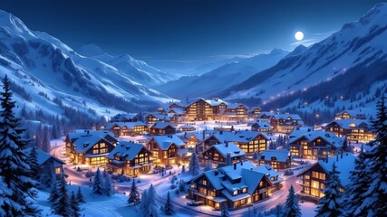 Stunning aerial view of illuminated slopes at night.