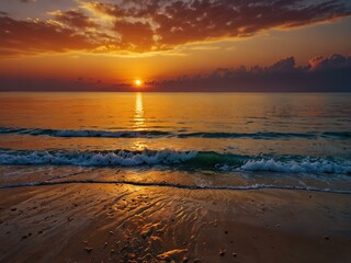 Obraz premium Sunset on the beach with vibrant colors.