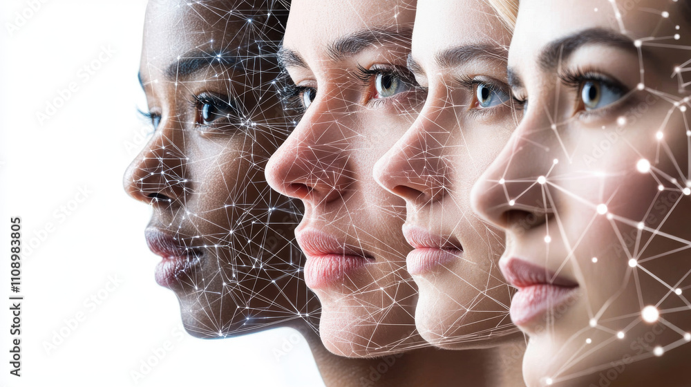 Poster ai. artificial intelligence in human face or head concept. artificial neural network in image woman 