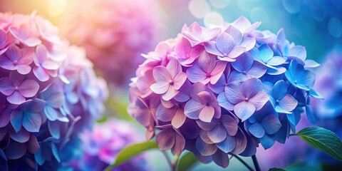 Fototapeta premium Soft Minimalist Photography of Sweet Color Hydrangea Flowers in Delicate Pastels, Evoking Calmness and Serenity, Perfect for Home Decor, Nature Lovers, and Floral Aesthetics