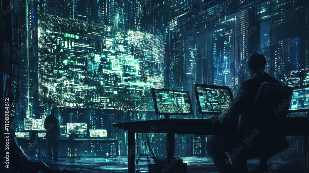 Poster technology of computer network, digital infrastructure it business. isometric illustration of laptop