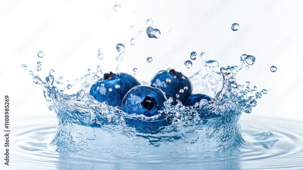 Aufkleber blueberries splashing in water creating dynamic ripples
