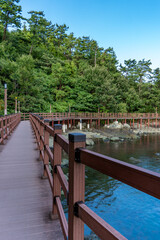 Beatuful Landscape with sea, water, trees, bridge and blue sky in South Korea