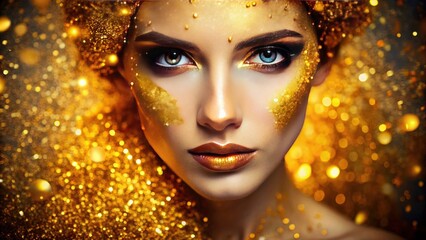 Fototapeta premium Stunning Golden Glitter Texture Background for Portrait Photography, Perfect for Creative Projects and Elegant Designs, High-Quality Visuals to Enhance Your Artwork and Presentation