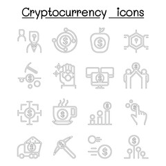 Cryptocurrency icon set in thin line style