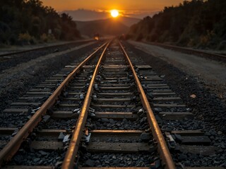 Obraz premium Sunset railway tracks transporting coal.