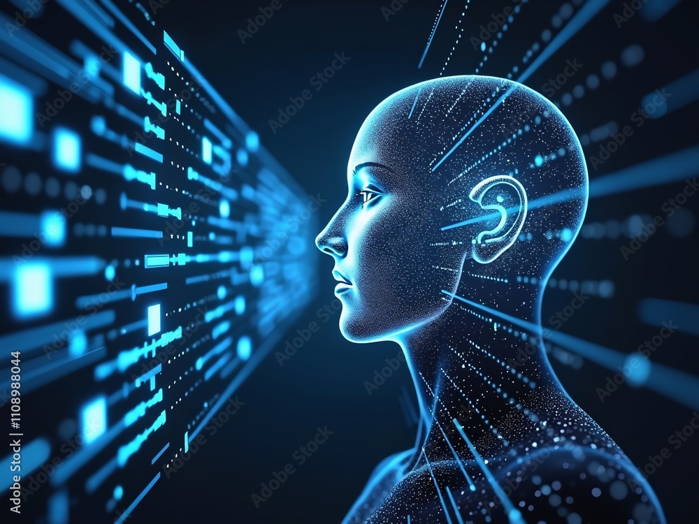 Poster Digital Head with Data Streams
