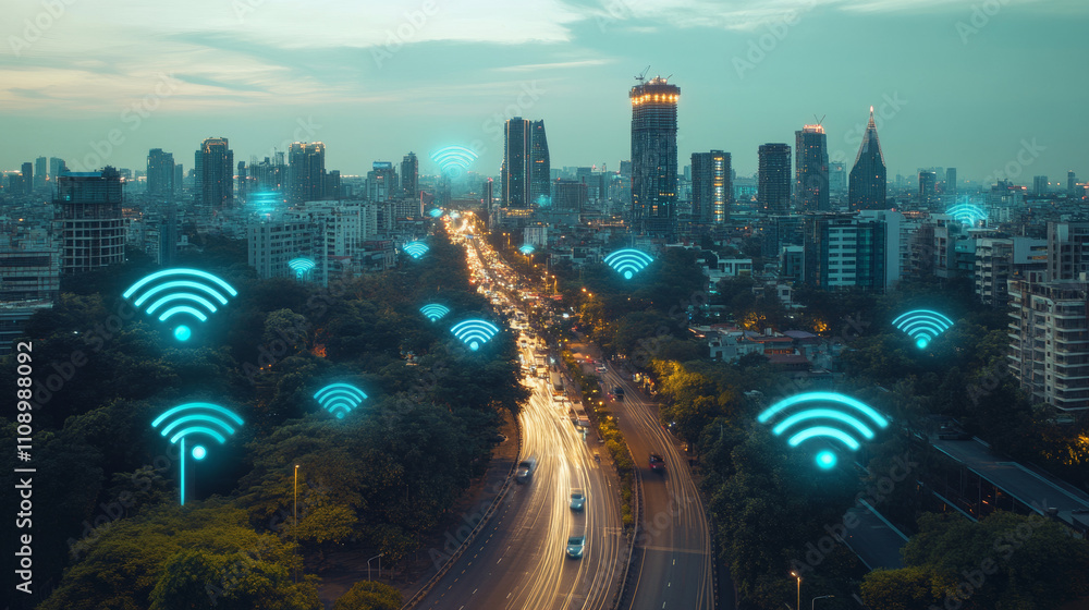 Poster global communication technologies. digital tech of world globe wireless connection network. planet e