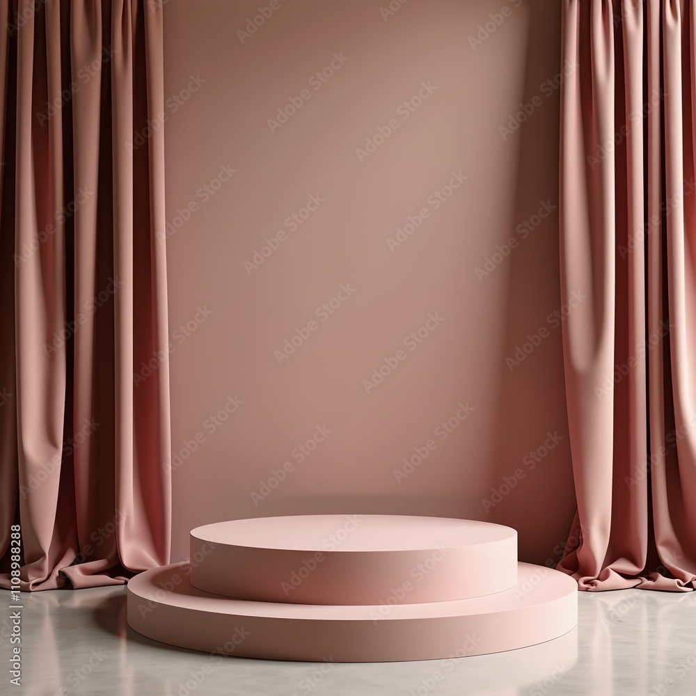 Poster empty stage with beige curtains background