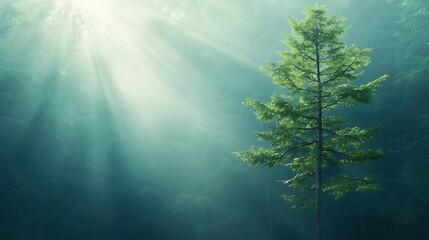 Obraz premium Tranquility concept in nature sunlight streaming through trees in serene forest photography