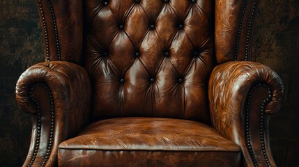 A brown leather chair sitting in front of a wall