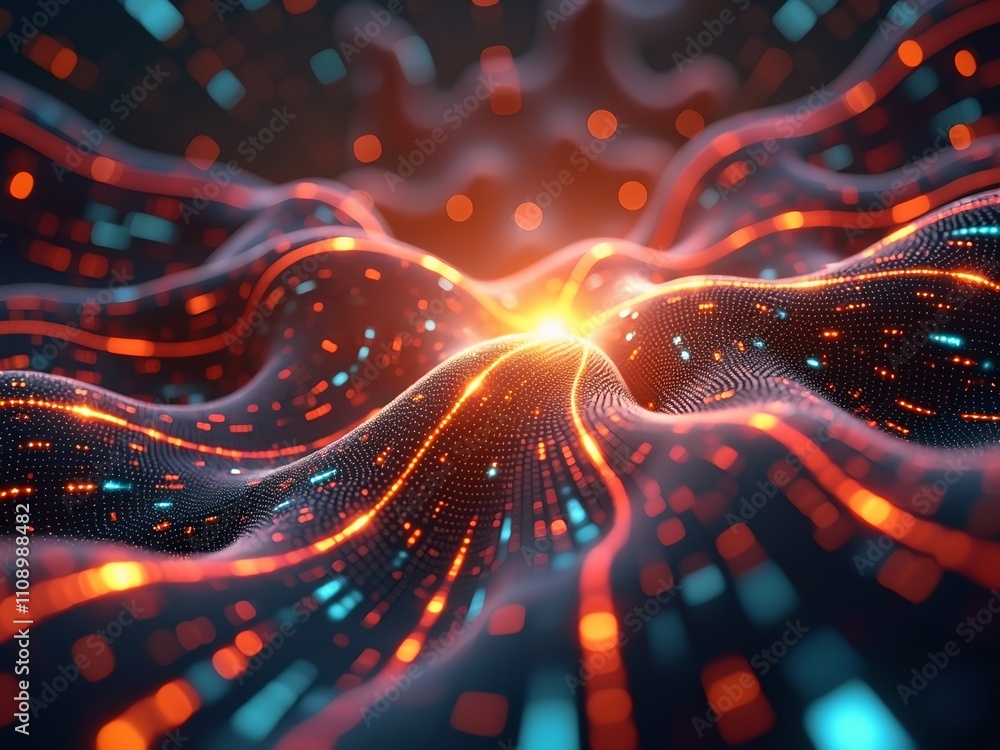 Poster abstract glowing lines and particles