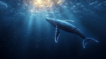 Fototapeta premium A humpback whale swimming in the ocean under the sun