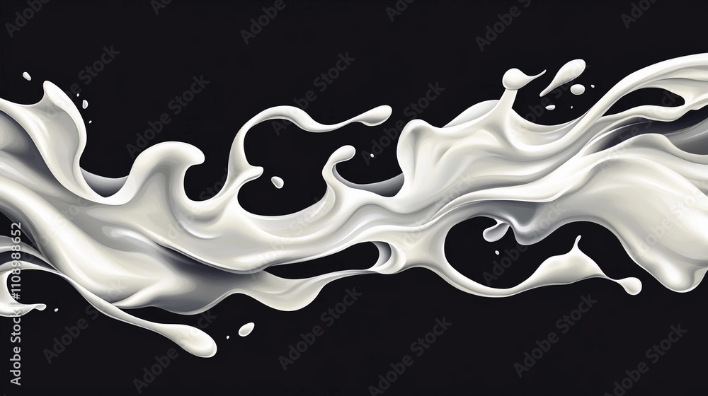 Poster abstract splash of white liquid creating dynamic shapes on a dark background