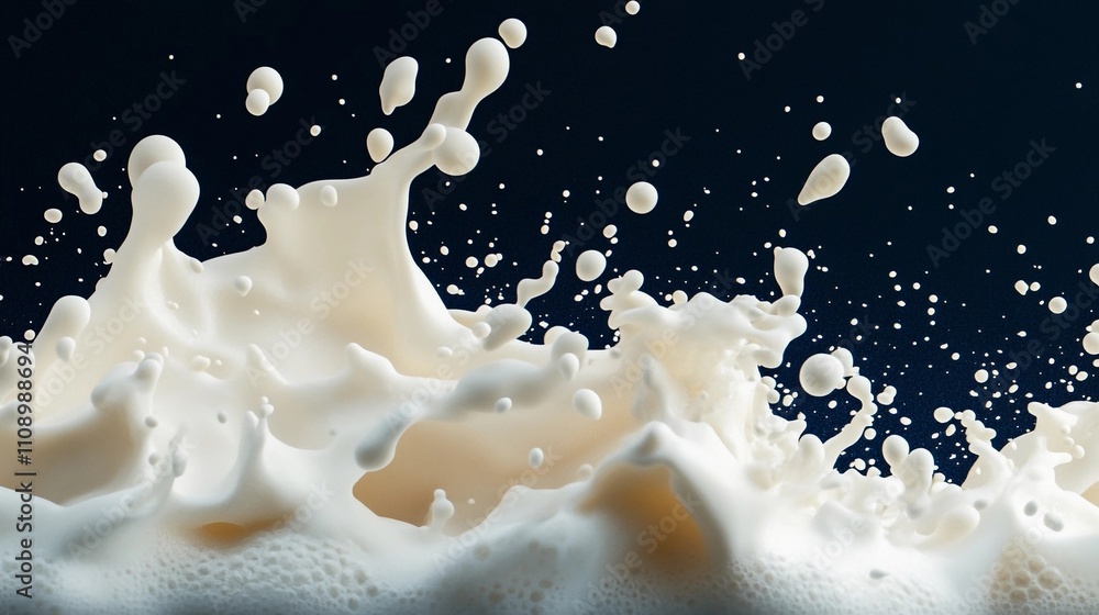 Poster Milk splashes create dynamic patterns against a dark background in a creative display