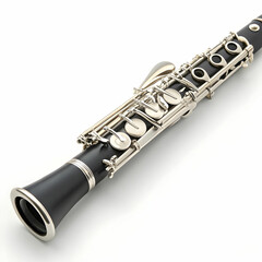 Obraz premium A silver clarinet with a black mouthpiece and intricate keywork