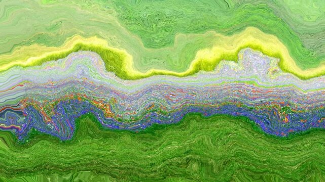 abstract animated twinkling stained background seamless loop video - watercolor splotch effect -  impressionism outdoor landscape - color green blue violet