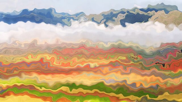 abstract animated twinkling stained background seamless loop video - watercolor splotch effect -  impressionism outdoor landscape - multi color
