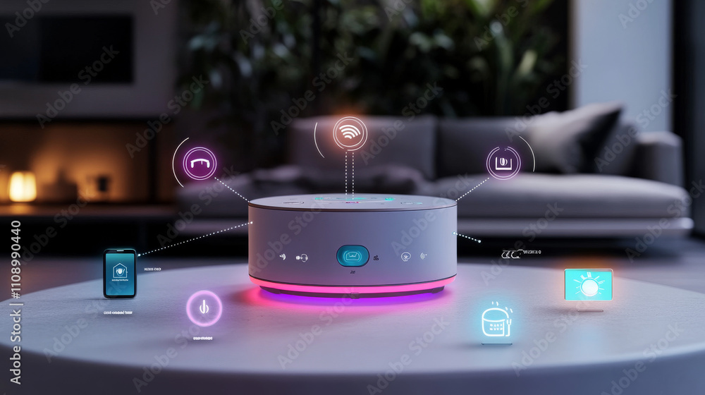 Poster smart speaker for voice control smart home. ai speaker hub internet of things or iot of smart home s