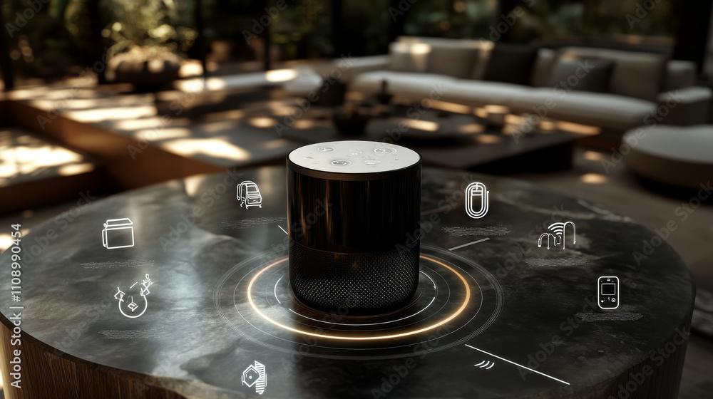 Poster smart speaker for voice control smart home. ai speaker hub internet of things or iot of smart home s