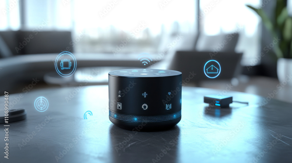 Poster smart speaker for voice control smart home. ai speaker hub internet of things or iot of smart home s