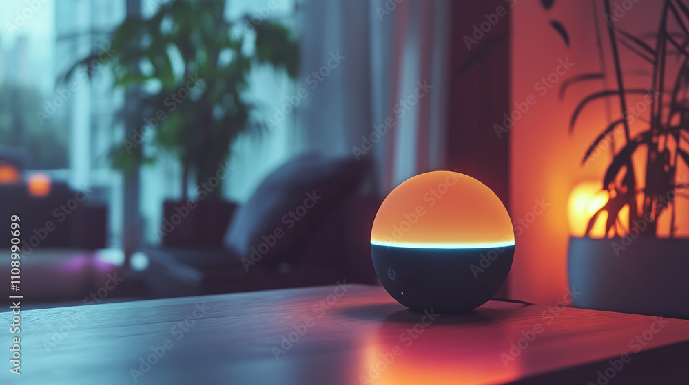 Poster smart speaker gives access to the internet via voice control.bubble above a smart column with the co