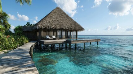 Relaxing retreat overwater bungalow escape in tropical paradise nature photography serene environment dreamy viewpoint