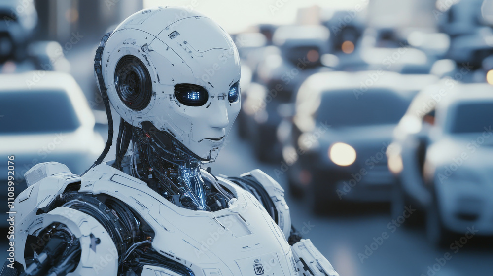 Aufkleber robot driver of autonomous car. ai of driverless system of vehicles in image cyborg. concept of arti