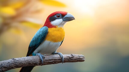 Fototapeta premium Close-up of a colorful bird on branch in forest wildlife photography with vibrant colors