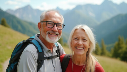Happy couple in the mountains