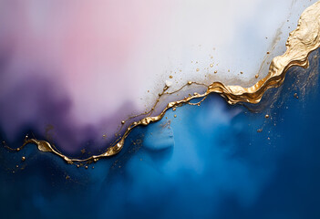 Abstract Blue Purple Gold Ink Art Fluid Painting, Resin, Swirls, Luxury, Elegance, Glamour, Design, 