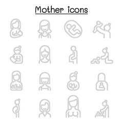 Fototapeta premium Mother and Woman icon set in thin line style