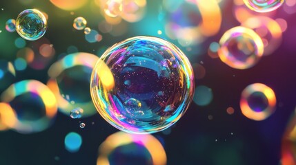 A bunch of colorful soap bubbles floating in the air