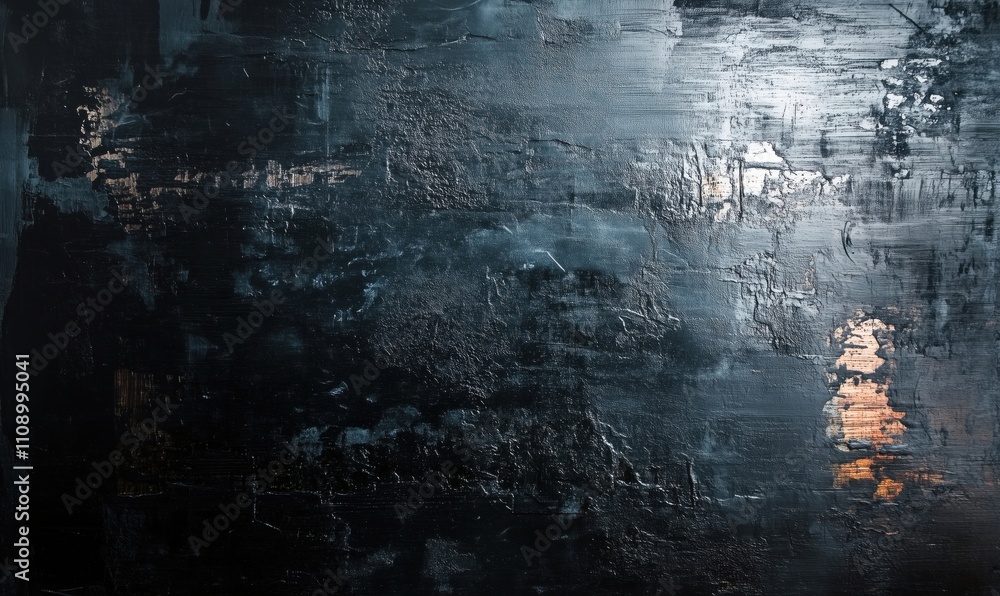 Poster abstract dark textured background with metallic highlights, featuring deep blacks and subtle bronze 