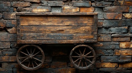 Obraz premium A wooden cart sitting on top of a stone wall