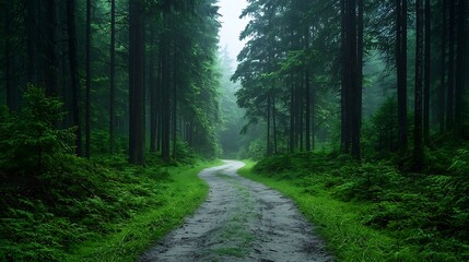 Obraz premium Serene pathway through lush forest nature scene tranquil environment scenic outlook