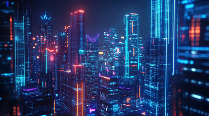 Fototapeta premium 5g lte network logo over the smart city with icons of town infrastructure. devices connection via high speed, broadband telecommunication wireless internet. Skyscrapers in sunrise