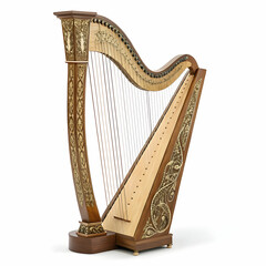 A beautifully crafted harp featuring elegant strings