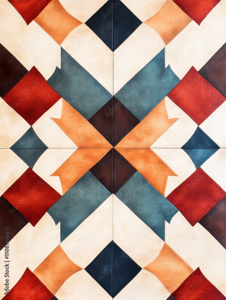 Poster geometric abstract art with bold color patterns and symmetrical design