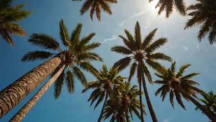 Obraz premium Tall palm trees under a sunny sky.