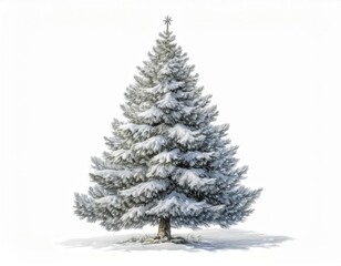 Fototapeta premium Snow Kissed Christmas Tree Illustration. Perfect for Holiday Cards, Winter Decorations, Festive Posters, or Digital Artwork with Frosty Pine Details and a Starry Top for Seasonal Inspiration