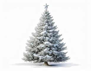 Fototapeta premium Snow Kissed Christmas Tree Illustration. Perfect for Holiday Cards, Winter Decorations, Festive Posters, or Digital Artwork with Frosty Pine Details and a Starry Top for Seasonal Inspiration