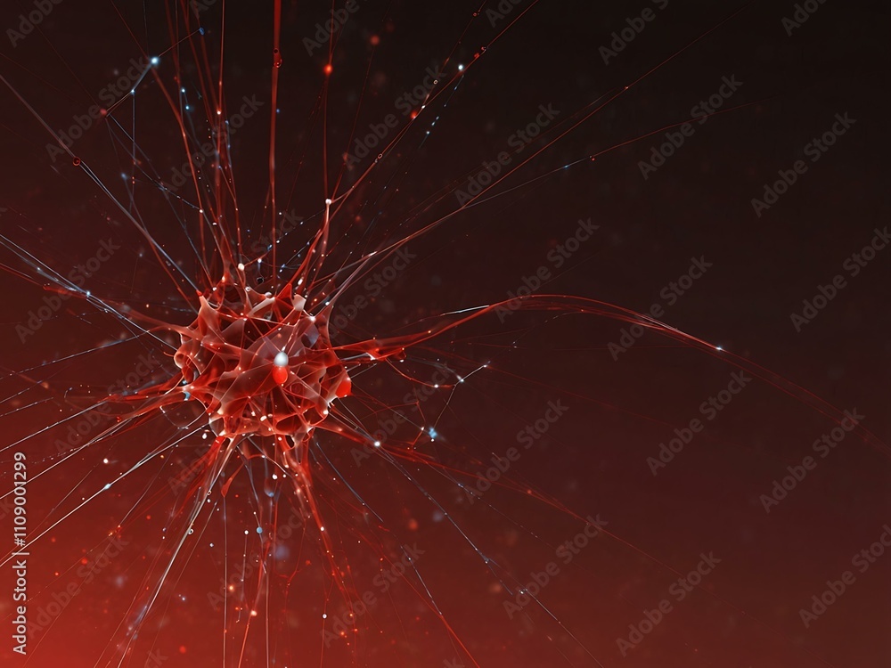 Poster tech-inspired abstract red background with neural connections.