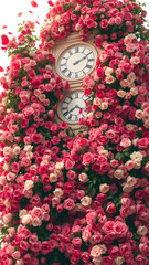 clock and roses