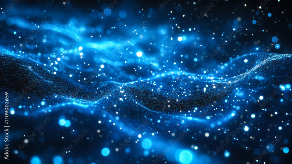 Aufkleber a mesmerizing display of blue waves and sparkling lights creating a tranquil and ethereal atmosphere