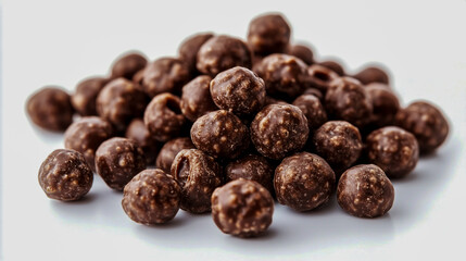 Close-up of chocolate cereal balls isolated on a white background
