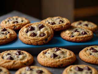 Tempting chocolate chip cookies on display.