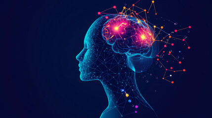 Artificial intelligence or AI in image humanoid head with anthropomorphic face analyzing flow big data. Digital Brain is learning processing data, analysis information. AI isometric illustration.