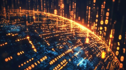 Digital representation of a glowing globe with data streams